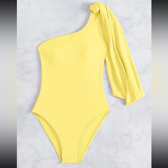 Yellow one shoulder one piece monokini swimsuit - Picture 4 of 5